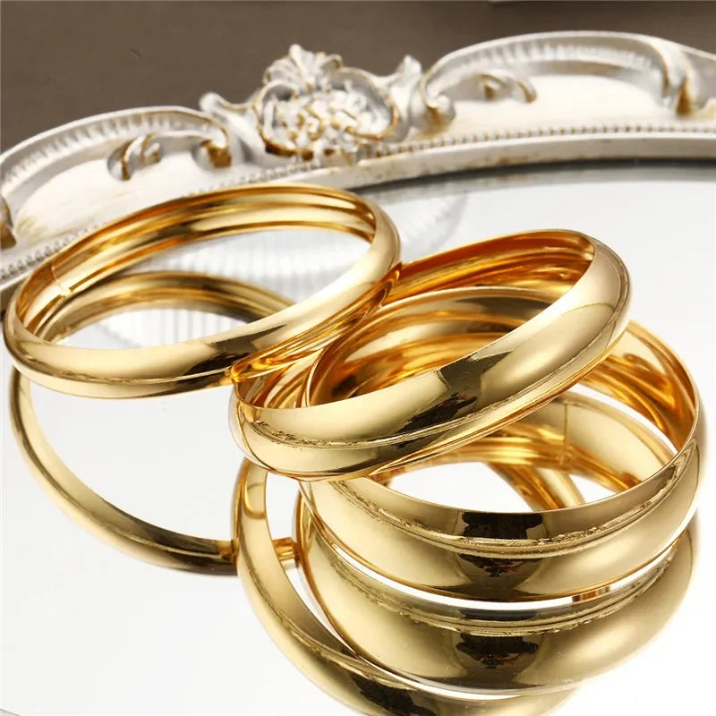3 Pcs/Set Classic Gold Color Wide Bangles for Women