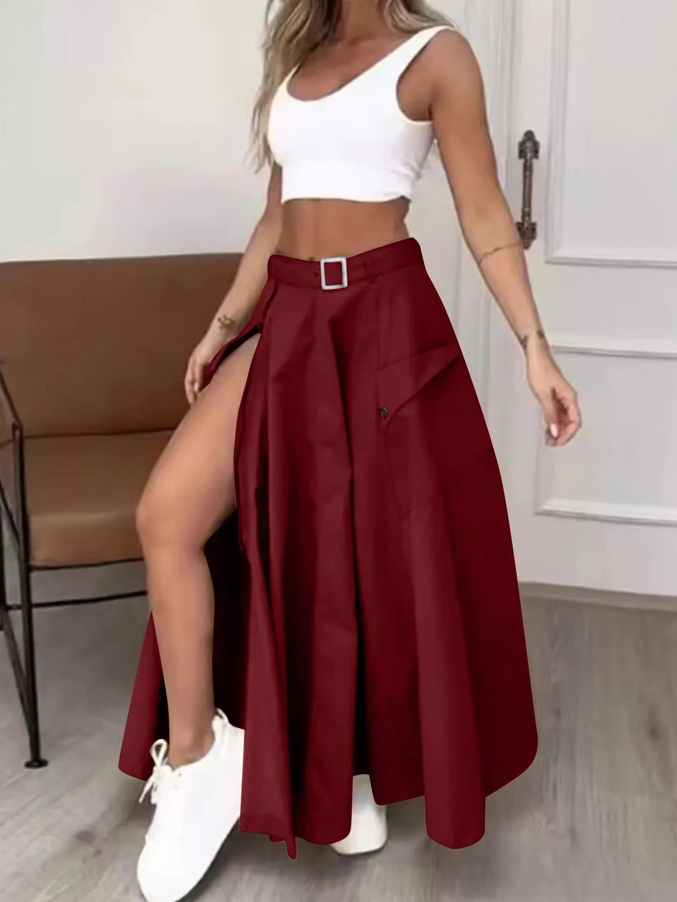 Elegant Irregular Split High-Waist A-Line Skirt for Women