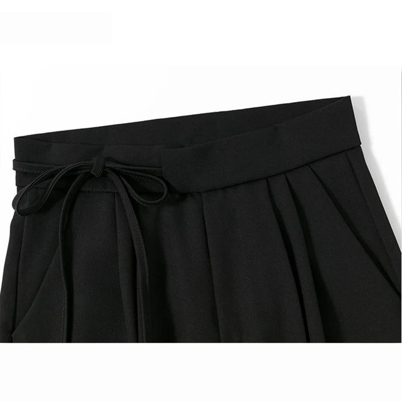 Spring Women Lace Up Straight Leg Suit Pants