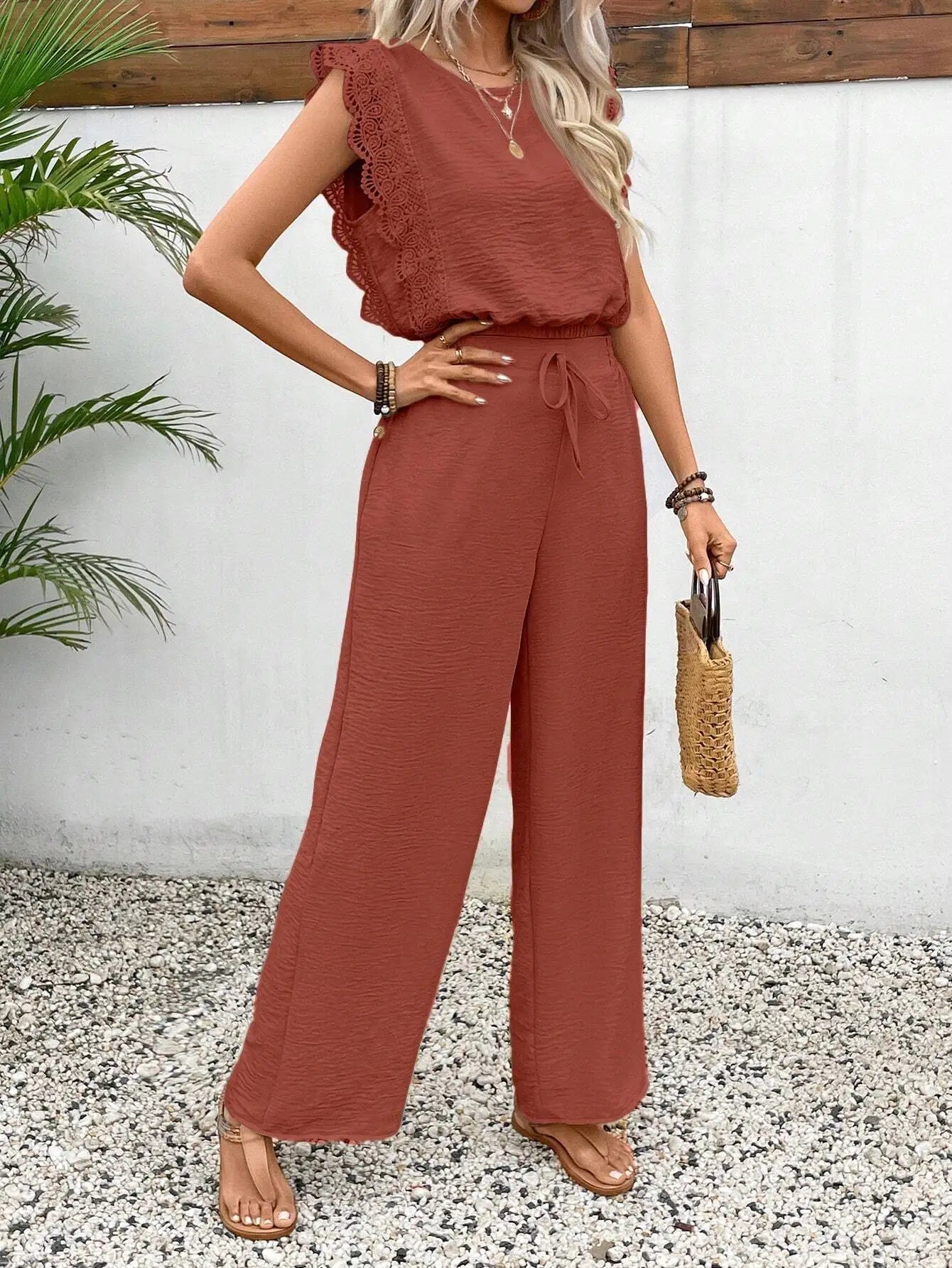 2026 Summer Women's Sleeveless O-Neck Top &amp; Elastic Waist Straight Pants 2-Piece Set