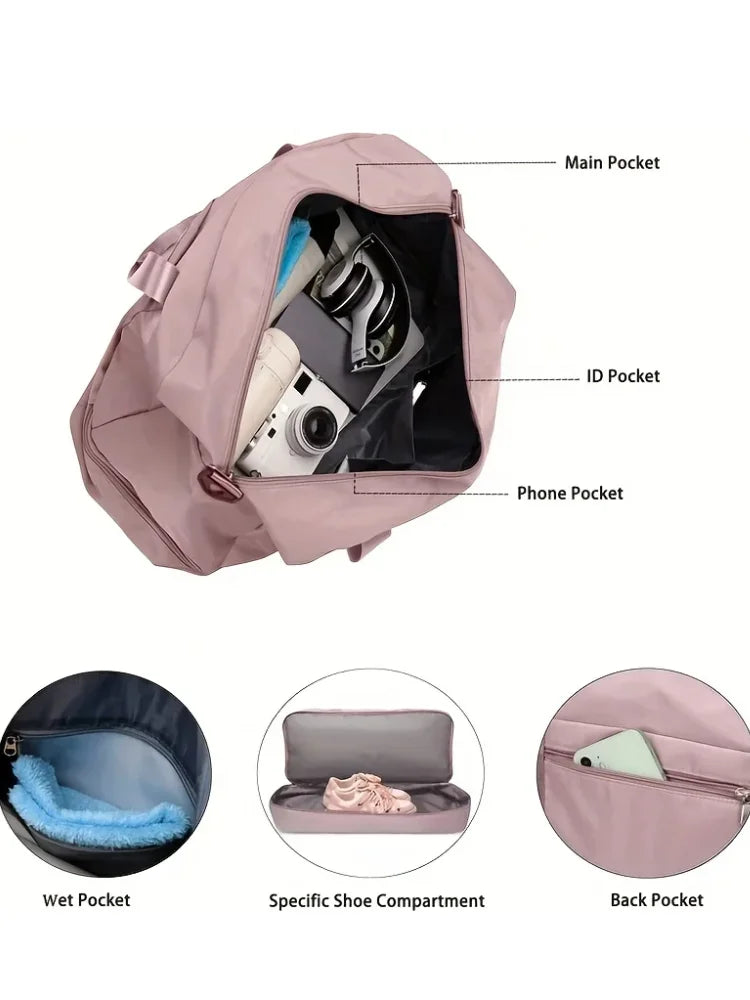 Expandable Travel Duffle Bag for Women, Sports Handbag, Fitness Bag, Large Capacity