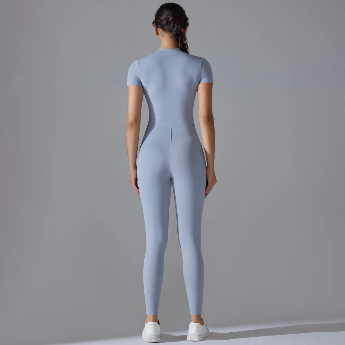 Naked Zipper Short-Sleeved Yoga Jumpsuit