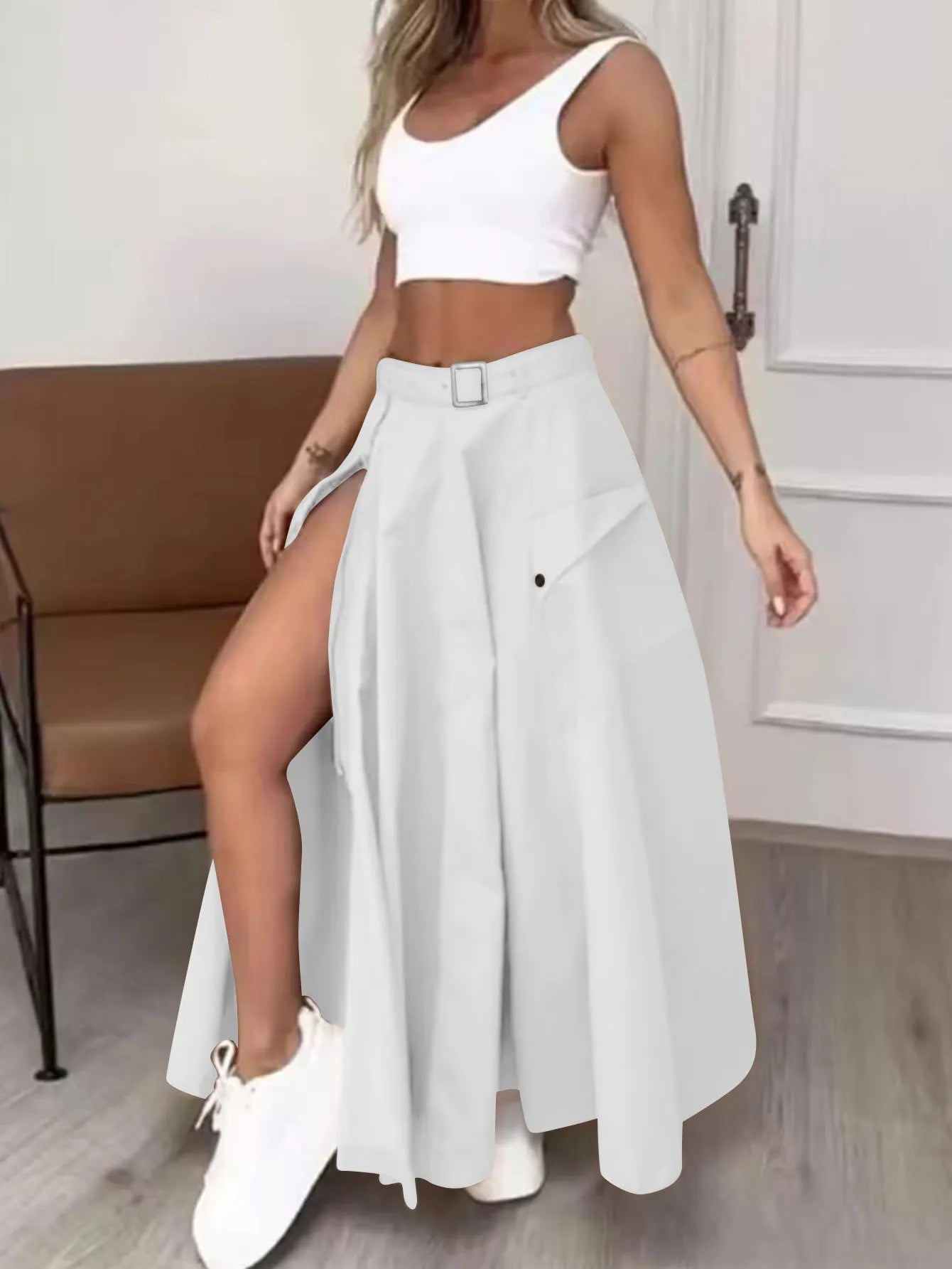 Elegant Irregular Split High-Waist A-Line Skirt for Women