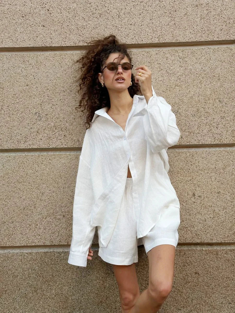 Wolfeel Women's Casual Shorts Sets 100% Cotton Solid Color