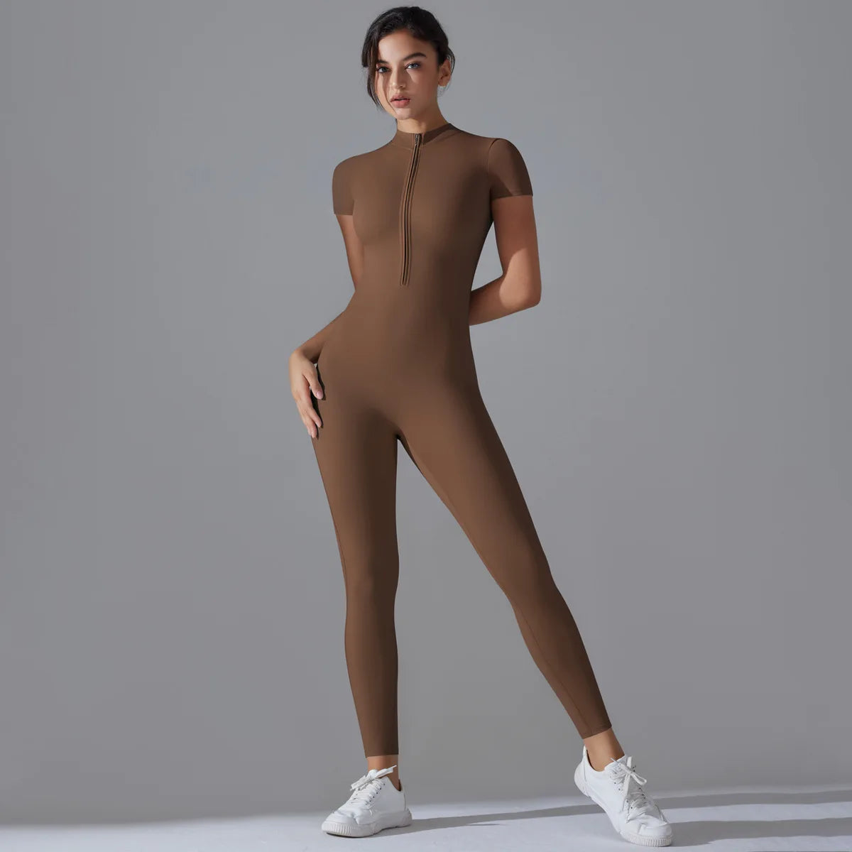 Naked Zipper Short-Sleeved Yoga Jumpsuit