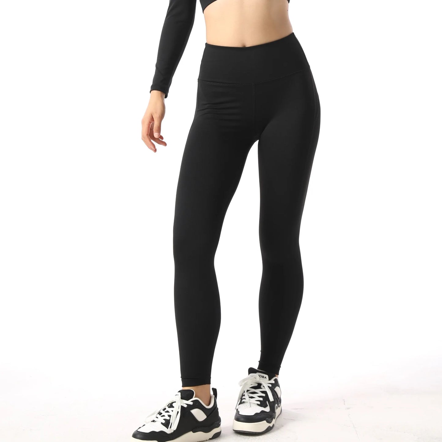 Black Square Neck Tight High Elastic Skinny Yoga Sports Long Sleeves