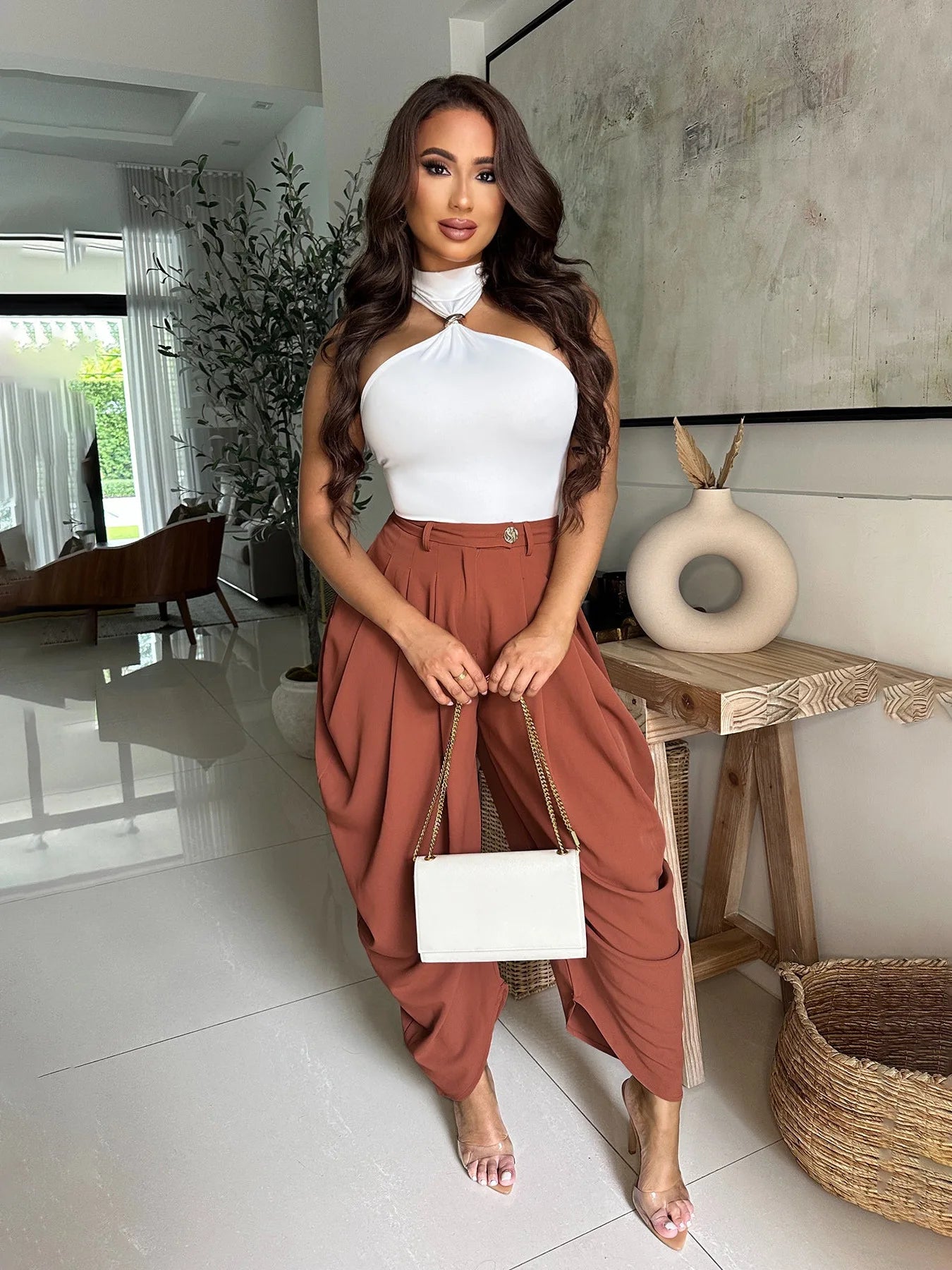 Loose Flower Bud Pants Women High Waist Long Pants