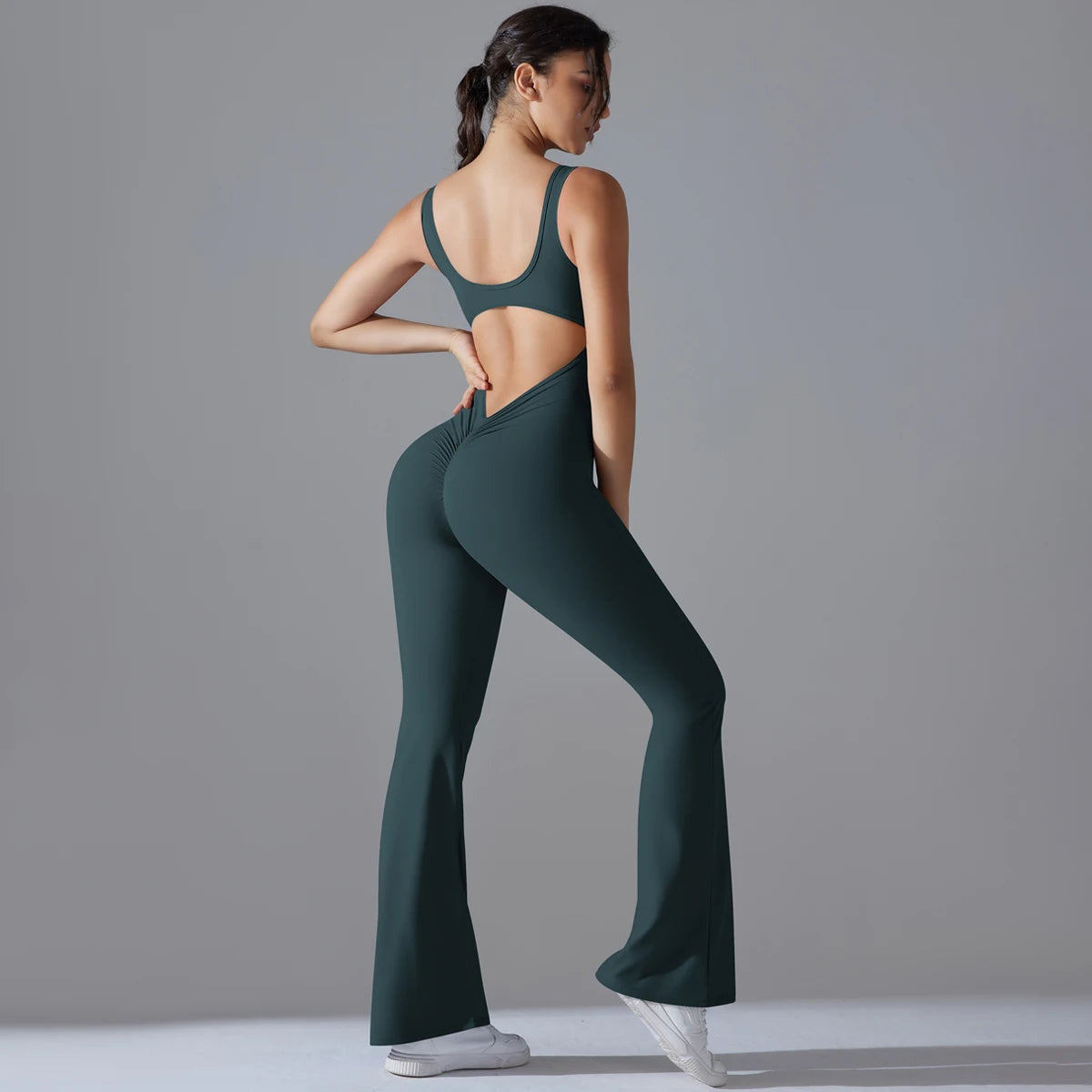 Sexy Back V Jumpsuit Gym Set Women Training Yoga Suit