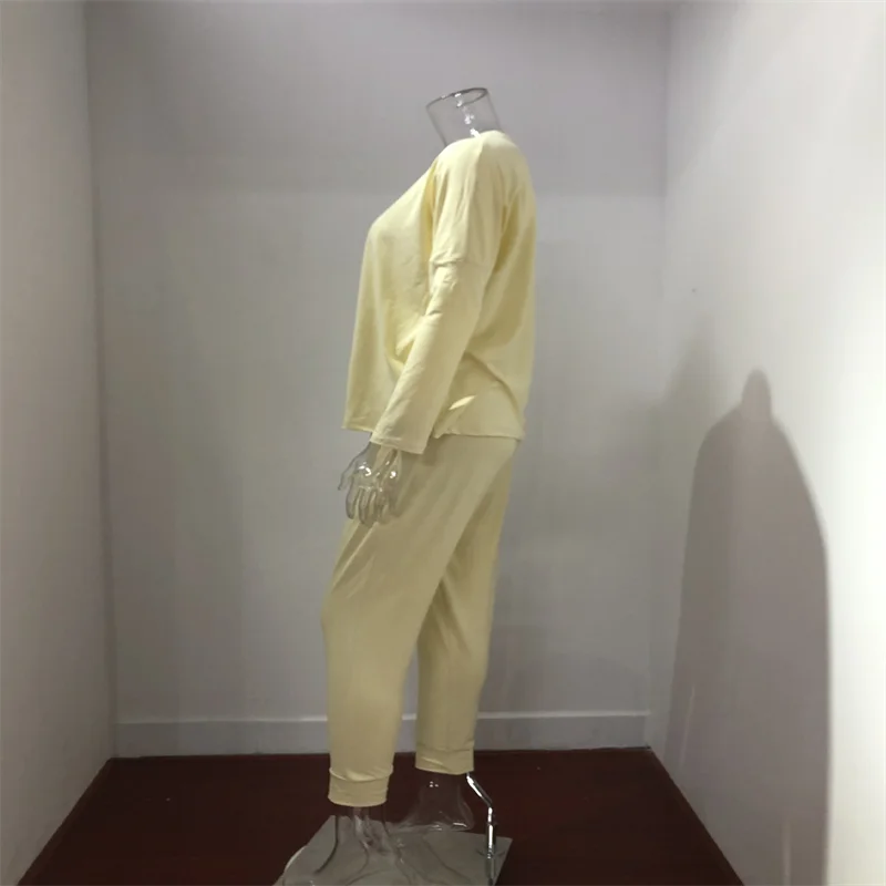 Hot Women's Long Sleeve Round Neck Top and Pants Set