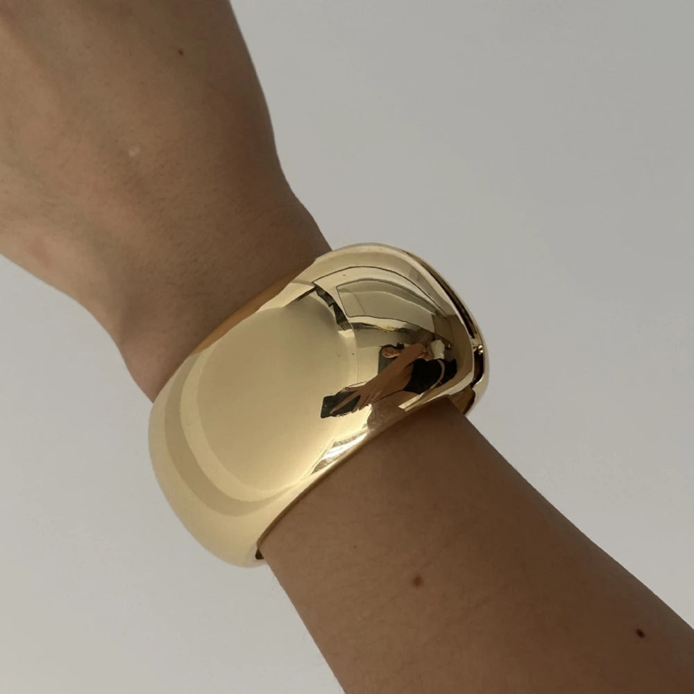 Two Exaggerated Punk Gold Color Chunky Wide Bangles