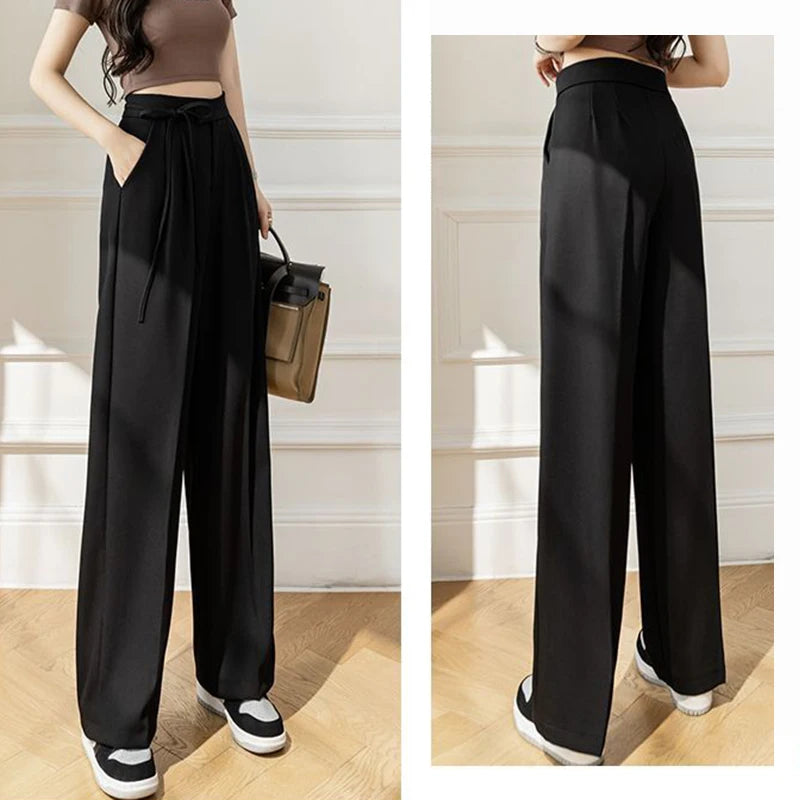 Spring Women Lace Up Straight Leg Suit Pants