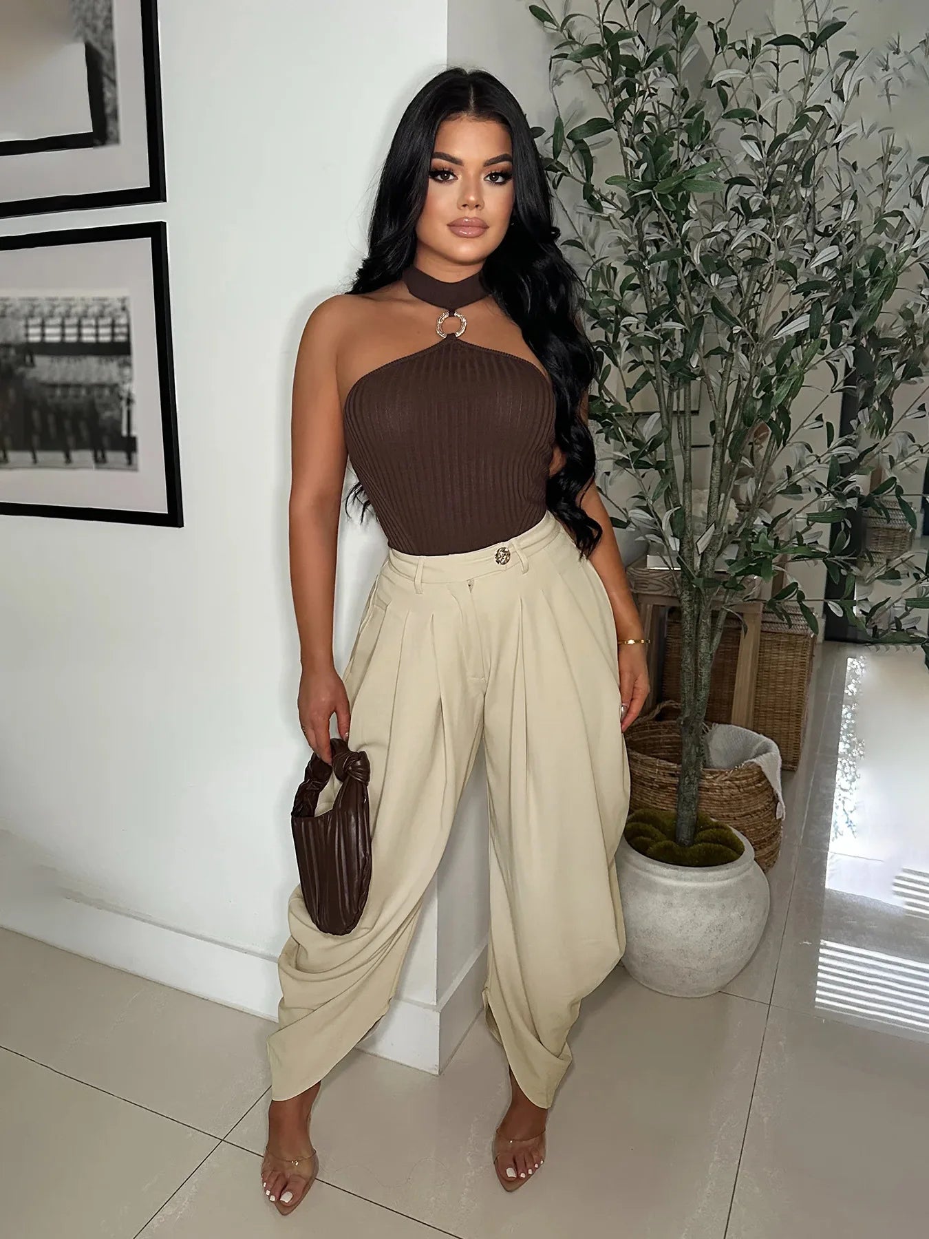 Loose Flower Bud Pants Women High Waist Long Pants