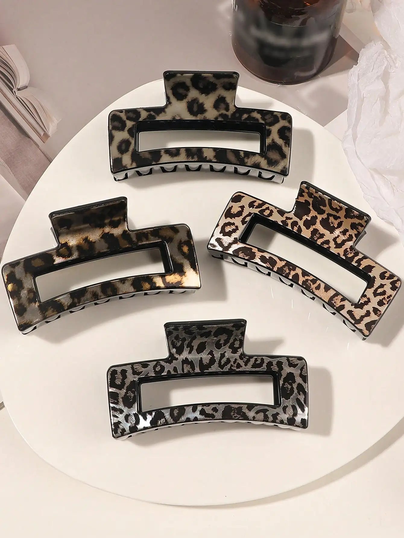 4Pcs Leopard Hair Claw Clips for Women Girls