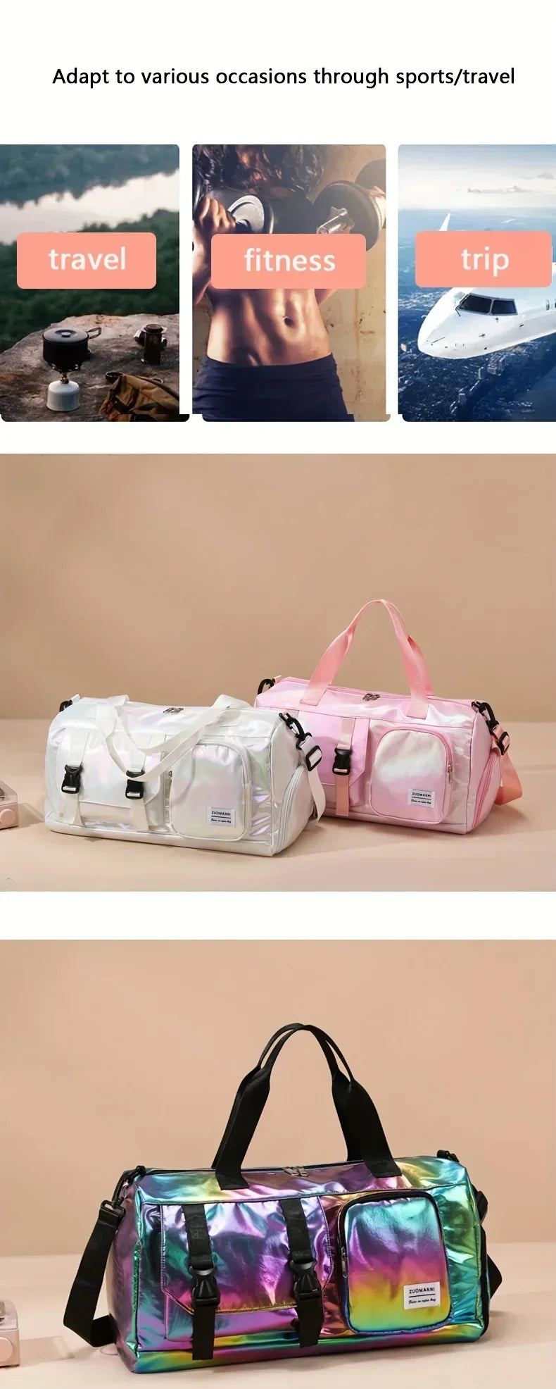 Large Capacity Women’s Nylon Travel Duffel Bag