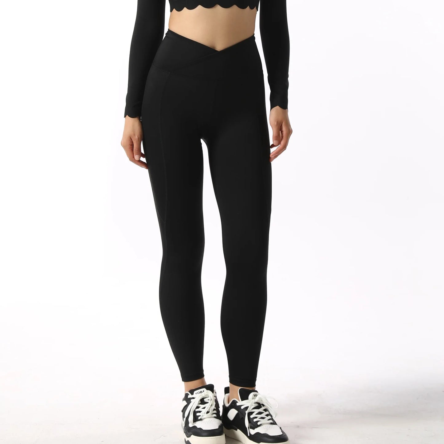 Black Square Neck Tight High Elastic Skinny Yoga Sports Long Sleeves