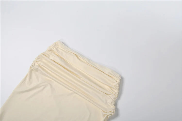 Nibber Elegant 2-Piece Set – Irregular Sleeve Crop Top &amp; Elastic Waist Long Skirt