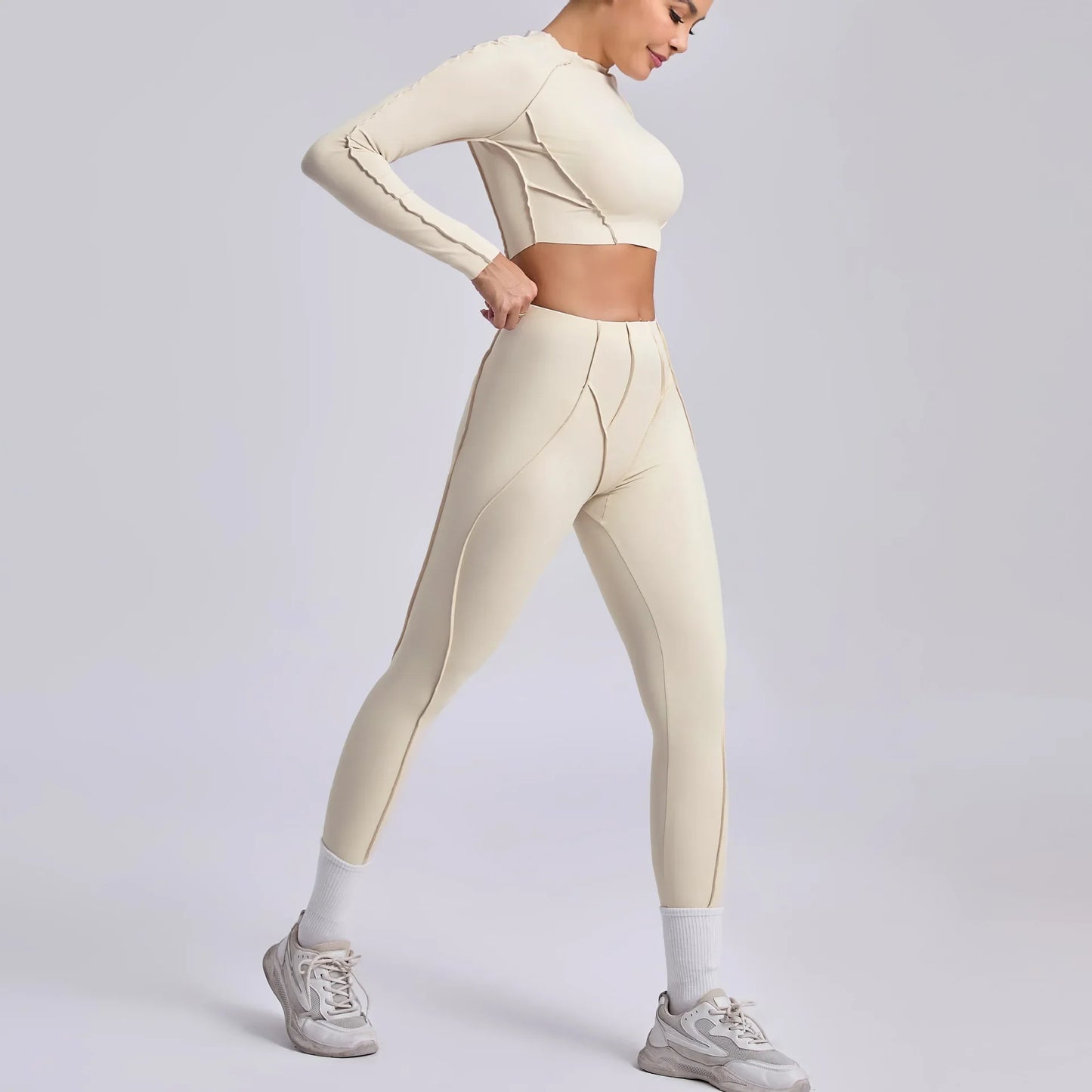 Seamless Yoga Sets Sports Fitness Hip-lifting High Waist Skinny Long-sleeved Suit Running Workout Gym Leggings Sets for Women