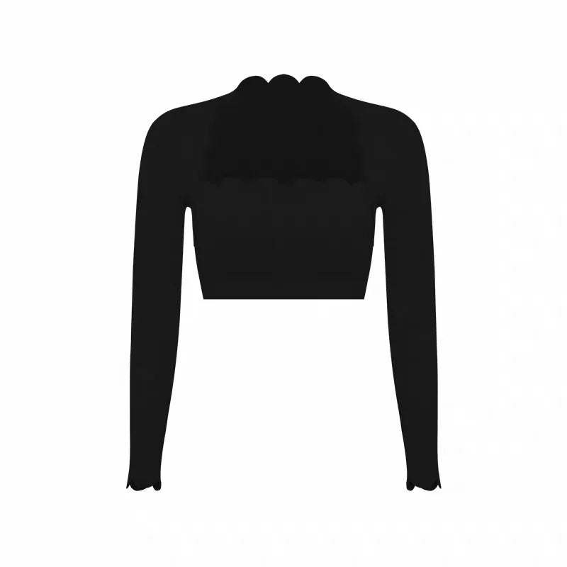 Black Square Neck Tight High Elastic Skinny Yoga Sports Long Sleeves