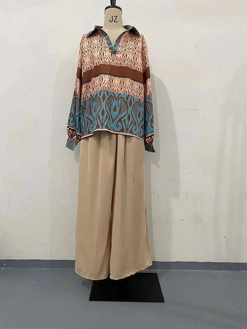 Pant Sets Two Pieces Women Tracksuit Ankle Length Wide Leg Pants