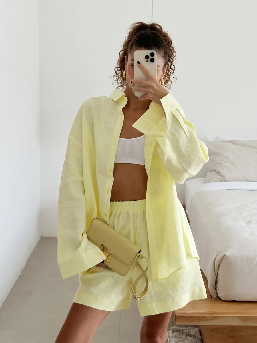 Wolfeel Women's Casual Shorts Sets 100% Cotton Solid Color