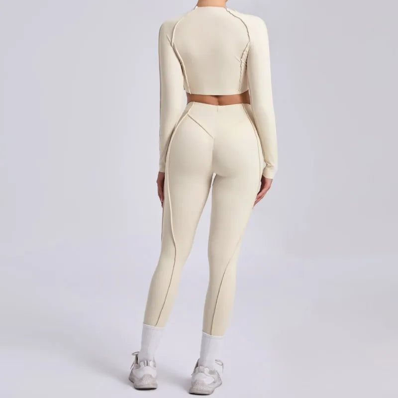 Seamless Yoga Sets Sports Fitness Hip-lifting High Waist Skinny Long-sleeved Suit Running Workout Gym Leggings Sets for Women