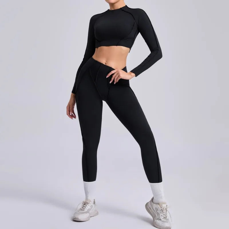 Seamless Yoga Sets Sports Fitness Hip-lifting High Waist Skinny Long-sleeved Suit Running Workout Gym Leggings Sets for Women