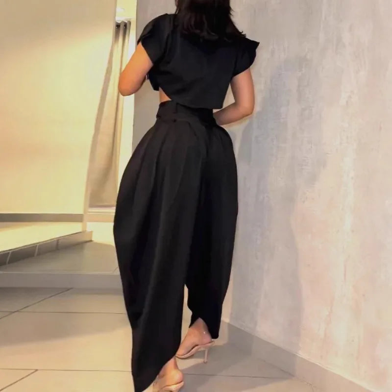 Streetwear 2-Piece Set – Women’s Cropped Top & Slim Pants Outfit