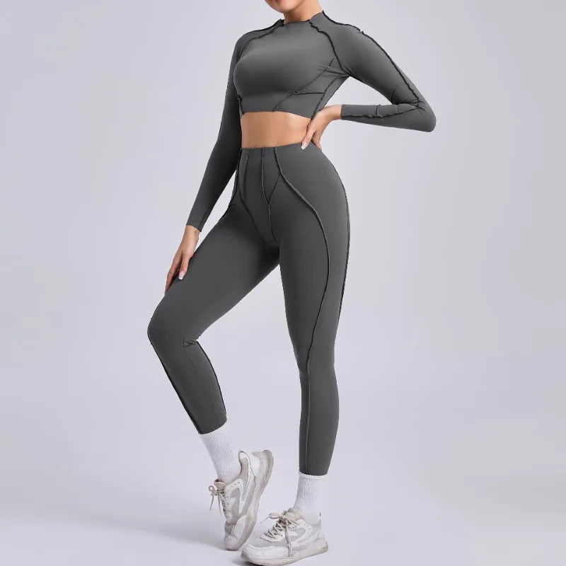Seamless Yoga Sets Sports Fitness Hip-lifting High Waist Skinny Long-sleeved Suit Running Workout Gym Leggings Sets for Women