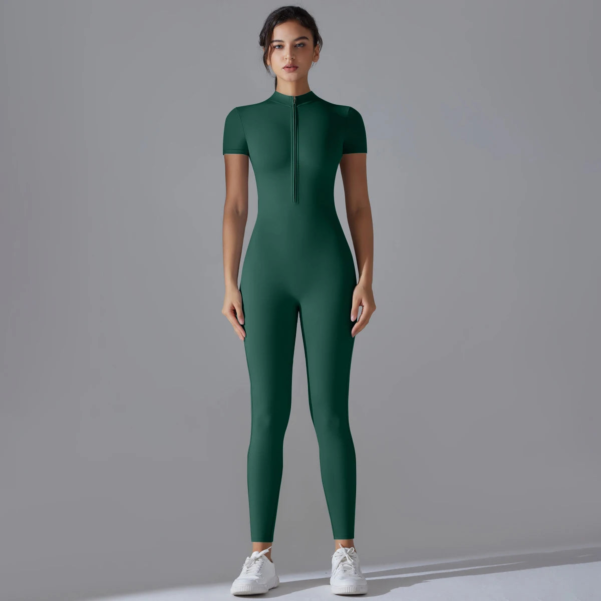 Naked Zipper Short-Sleeved Yoga Jumpsuit