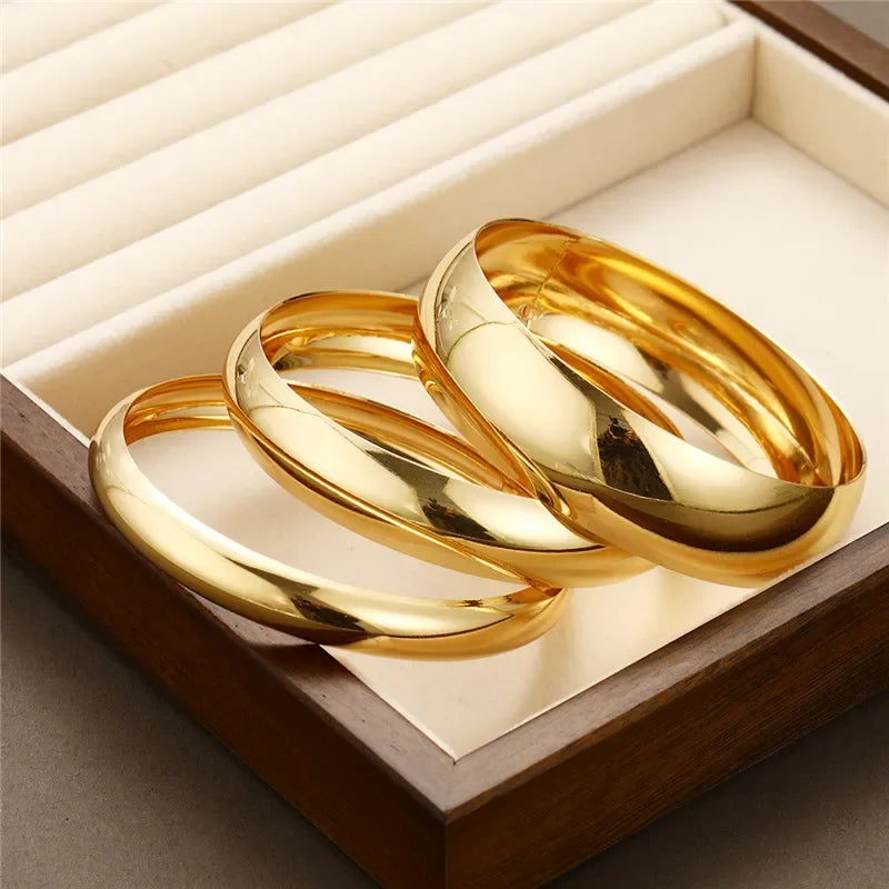 3 Pcs/Set Classic Gold Color Wide Bangles for Women