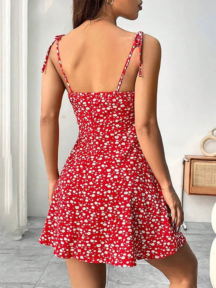 Women's Summer Floral Spaghetti Strap Beach Short Dress