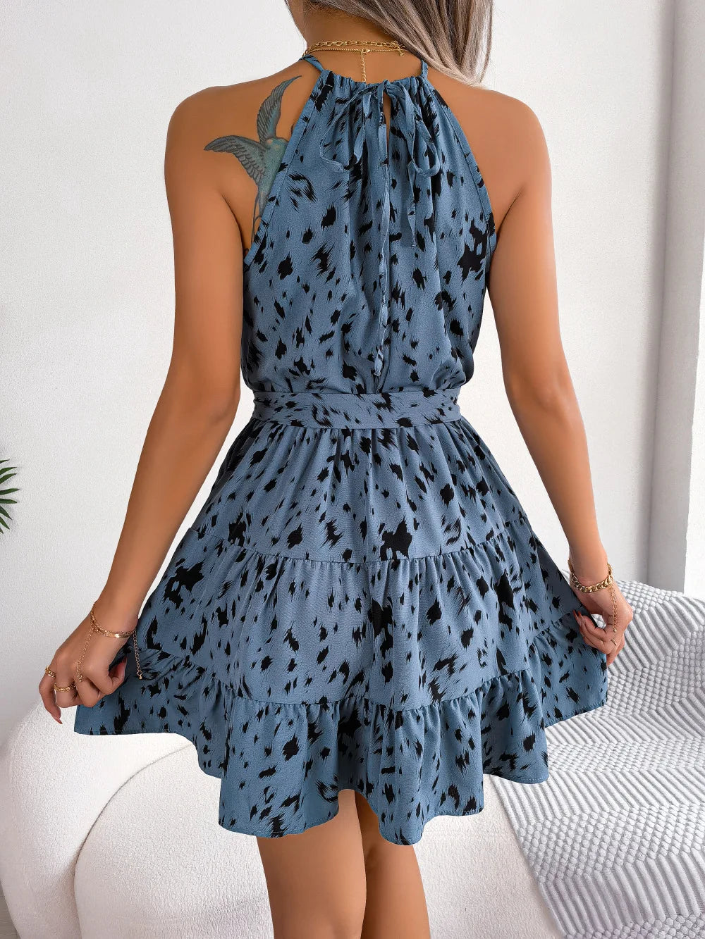 Leopard Print Ruffled Halter Mini Dress