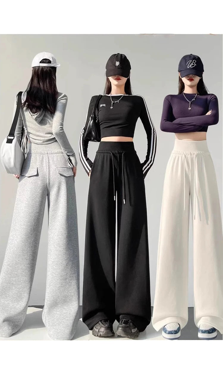 Women’s Gray High-Waist Straight Leg Wide-Leg Sweatpants