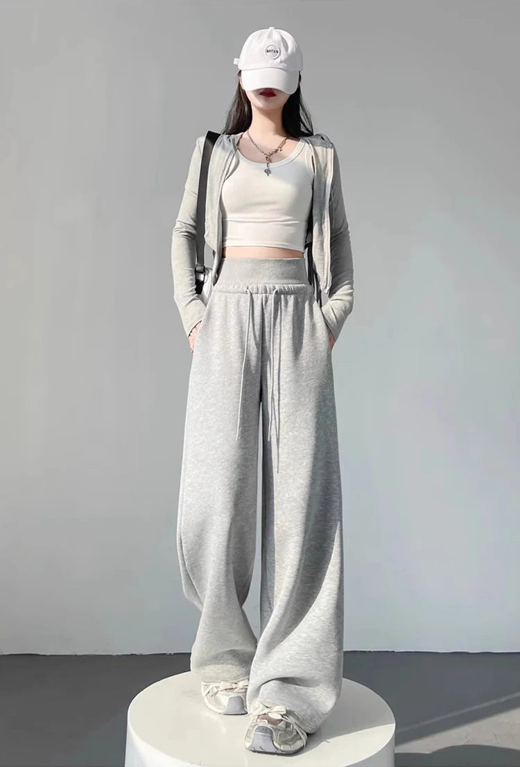 Women’s Gray High-Waist Straight Leg Wide-Leg Sweatpants