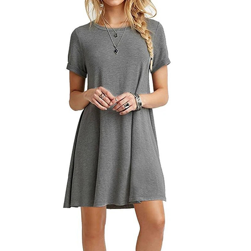 Women Casual Short Sleeve T Shirt Dress Vintage O Neck Print