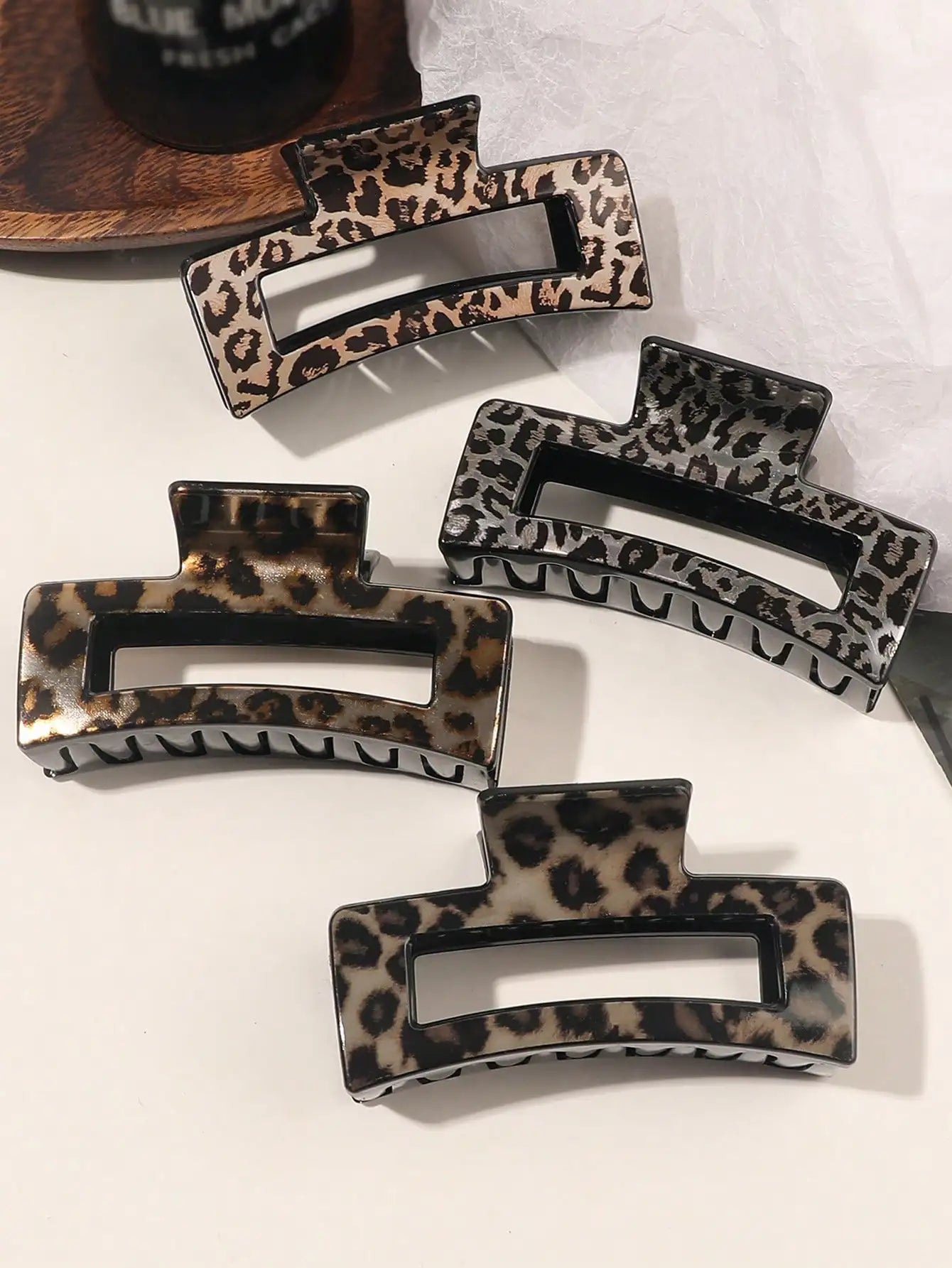 4Pcs Leopard Hair Claw Clips for Women Girls