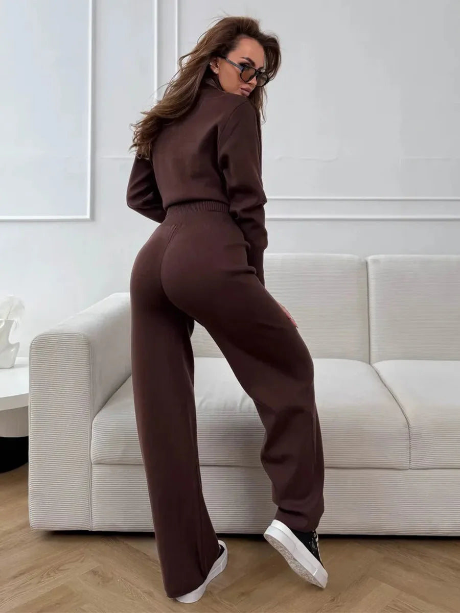 Effortless Elegance for Every Season Zip Up Knit Pants Set