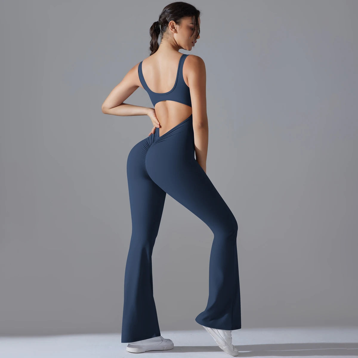 Sexy Back V Jumpsuit Gym Set Women Training Yoga Suit