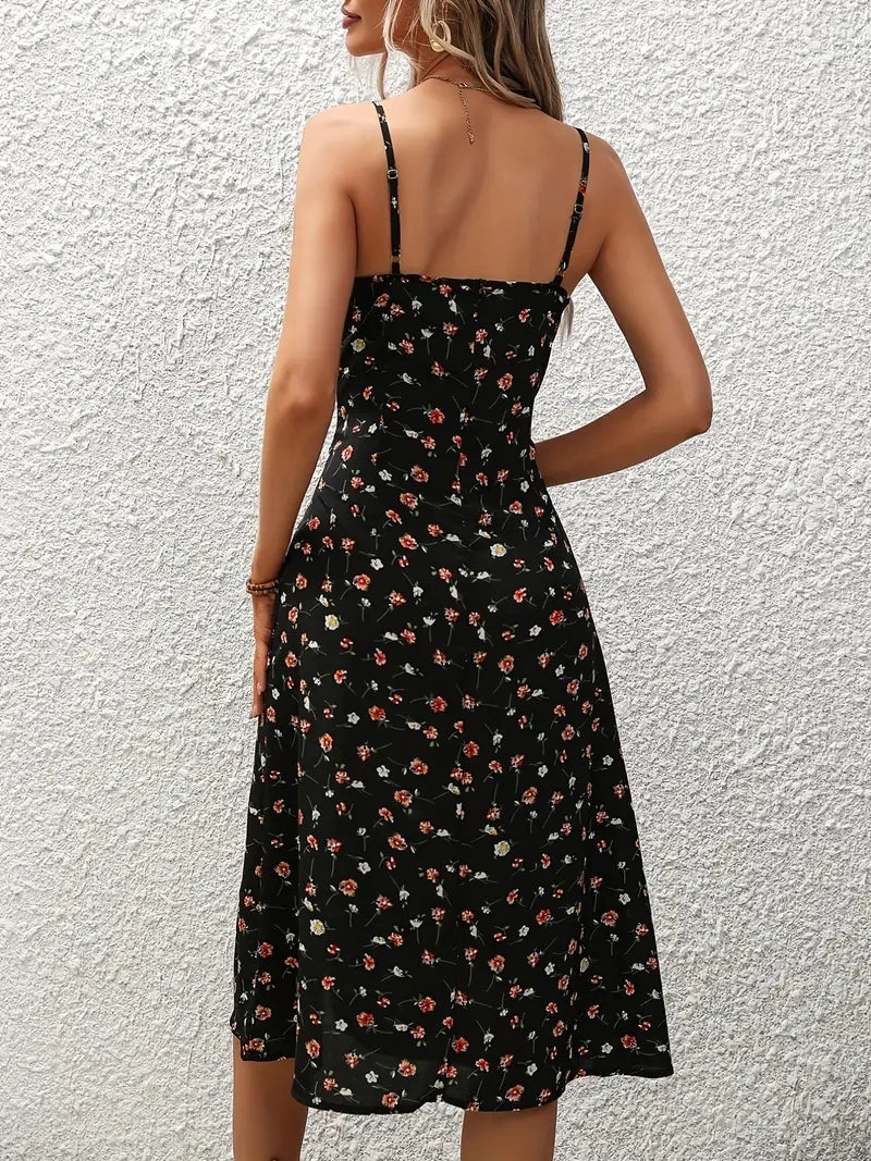 2026 Women’s Floral Print Spaghetti Strap Boho Beach Dress