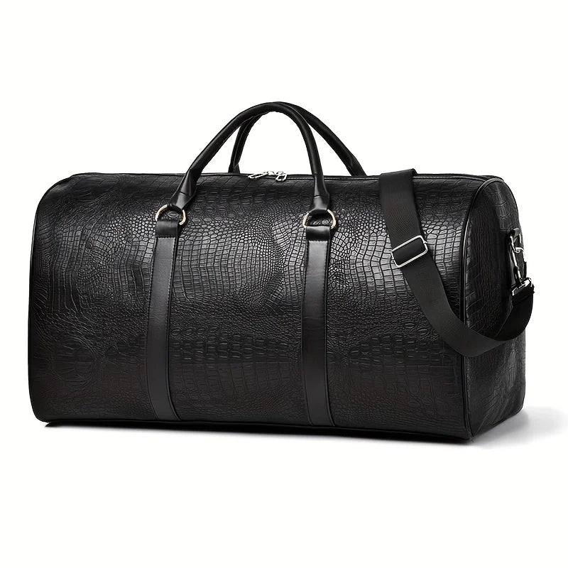 Large Capacity Retro Crocodile-Textured Travel Duffel Bag