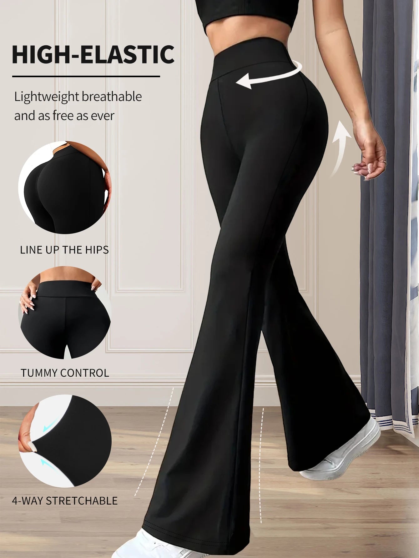 Women's spring and summer high waisted tight fitting flared pants