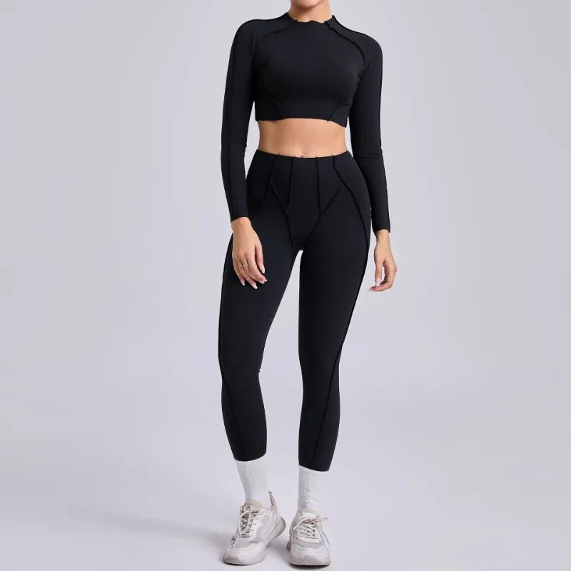 Seamless Yoga Sets Sports Fitness Hip-lifting High Waist Skinny Long-sleeved Suit Running Workout Gym Leggings Sets for Women