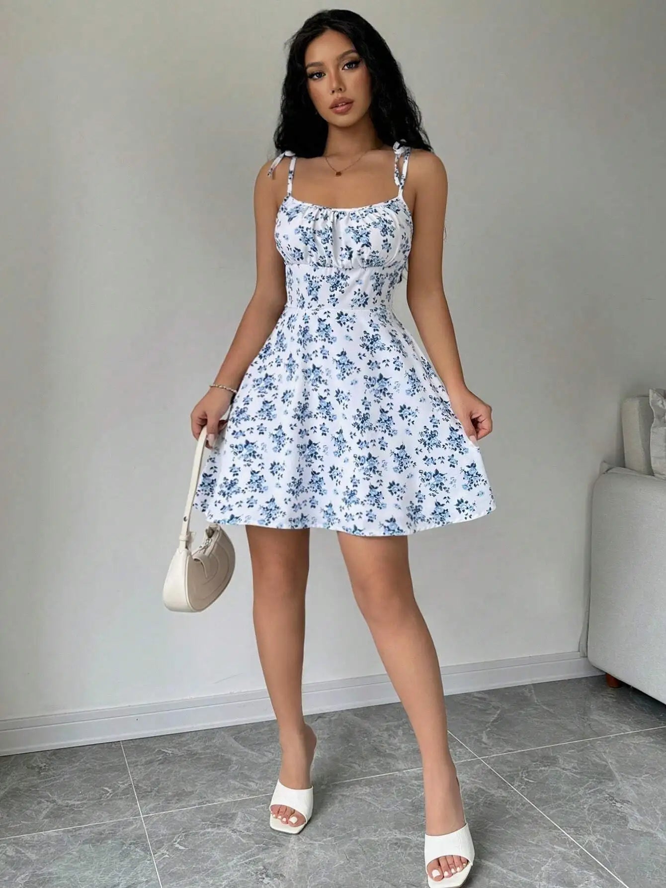 Women's Summer Floral Spaghetti Strap Beach Short Dress