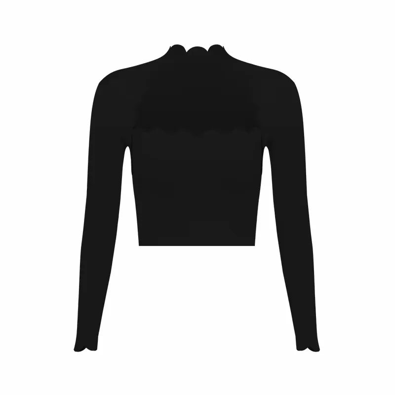 Black Square Neck Tight High Elastic Skinny Yoga Sports Long Sleeves