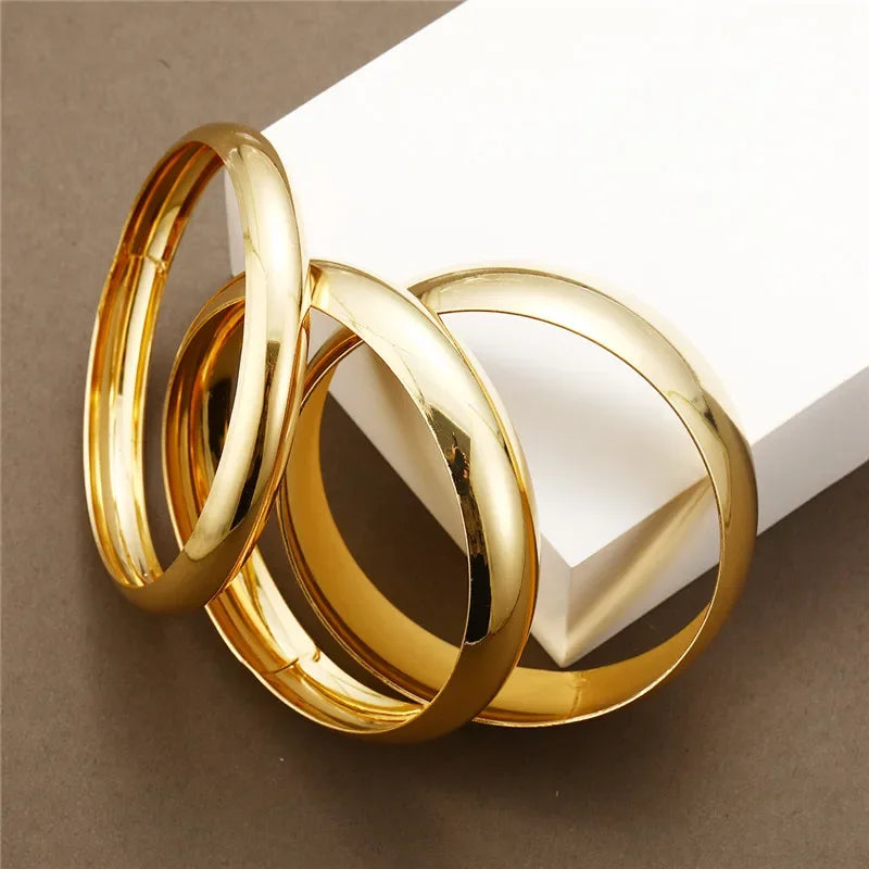 3 Pcs/Set Classic Gold Color Wide Bangles for Women
