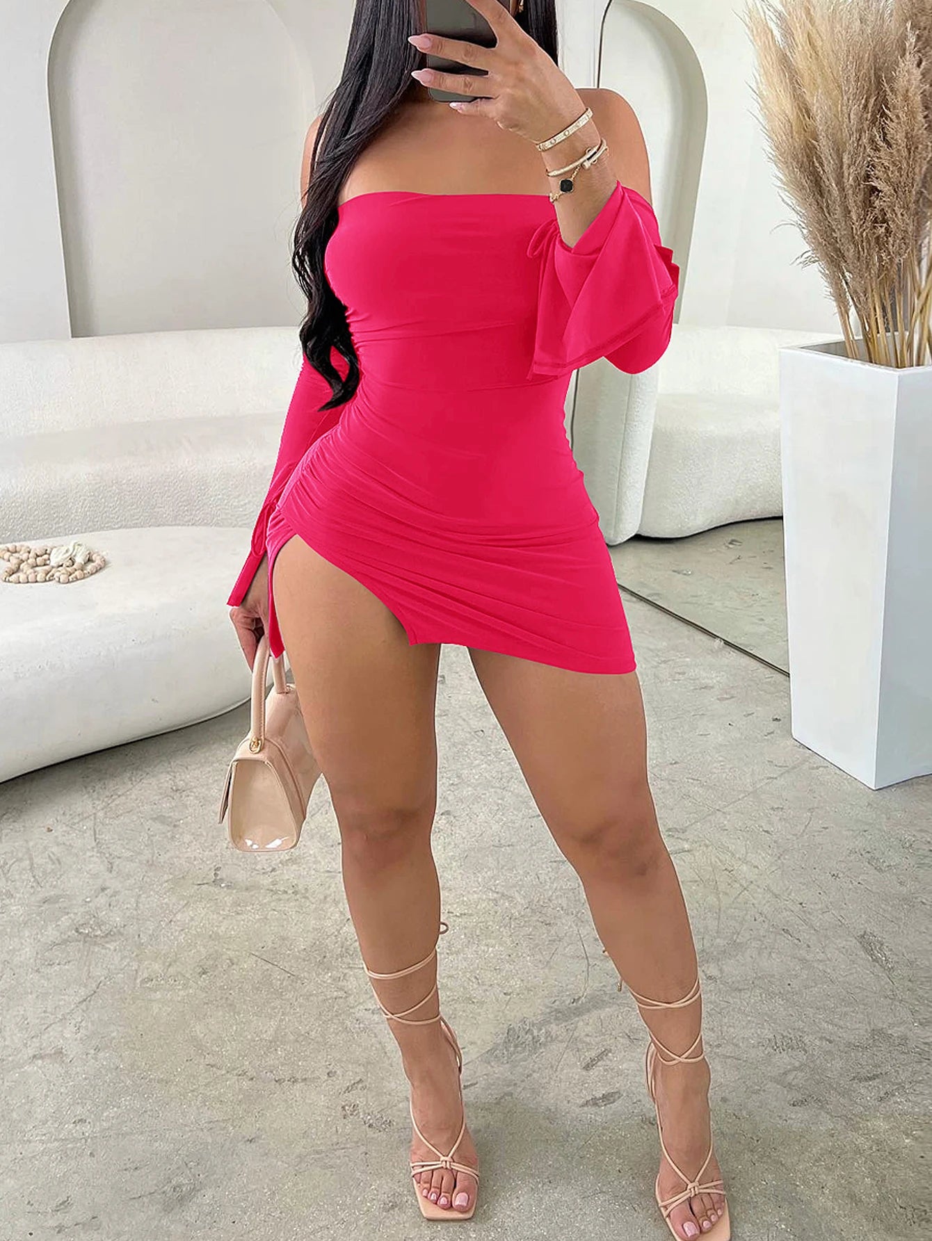 Women Strapless Backless  Mini Dress For Women Black Off-shoulder