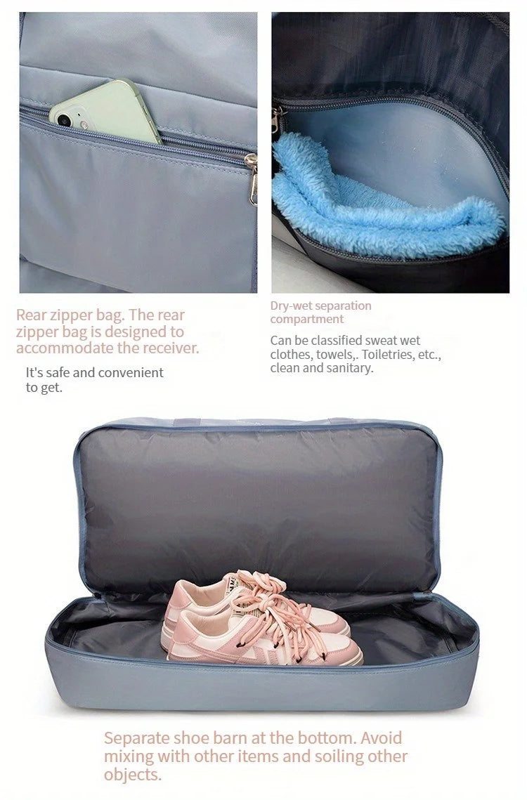 Expandable Travel Duffle Bag for Women, Sports Handbag, Fitness Bag, Large Capacity