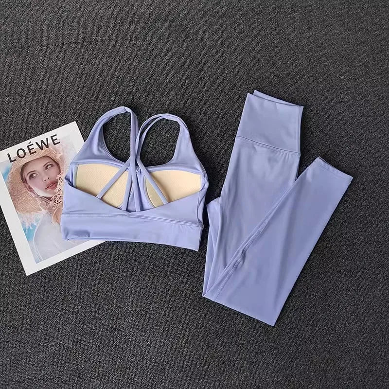 2pcs Women Seamless Yoga Set Sport Suit Gymwear Workout Clothes