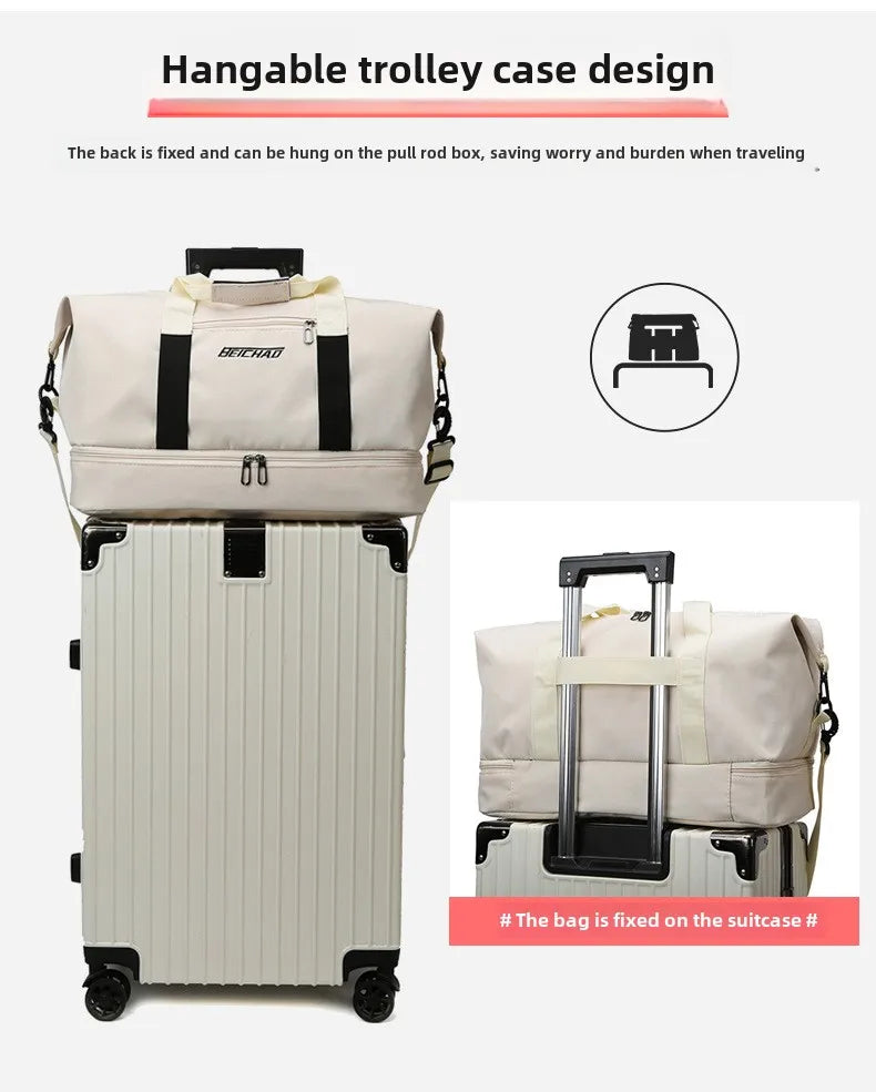 Expandable Travel Duffle Bag for Women, Sports Handbag, Fitness Bag, Large Capacity, One Shoulder Weekend Overnight Bag