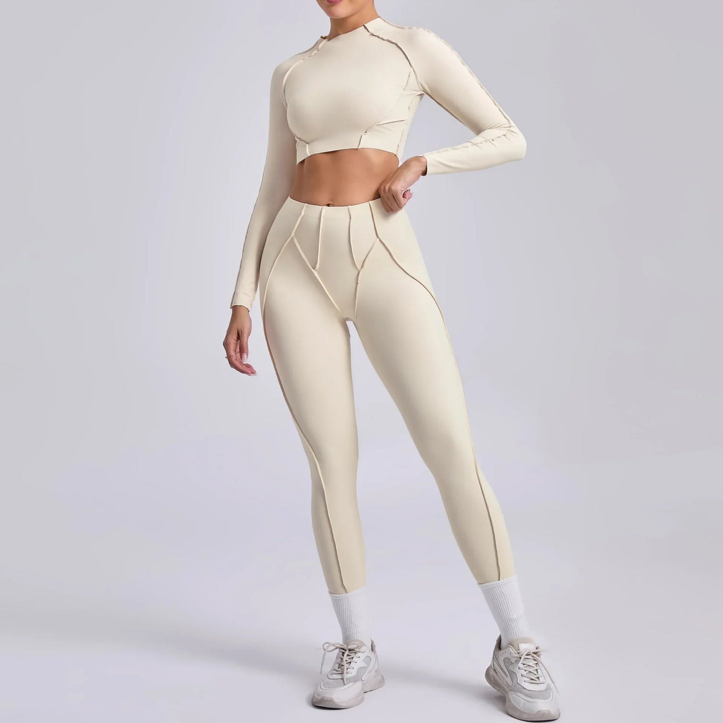 Seamless Yoga Sets Sports Fitness Hip-lifting High Waist Skinny Long-sleeved Suit Running Workout Gym Leggings Sets for Women